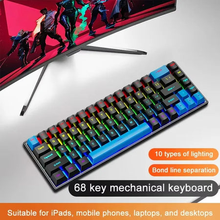 K68 Wired Mechanical Keyboard - Ten Colorful Lighting Modes black-blue / blue switch