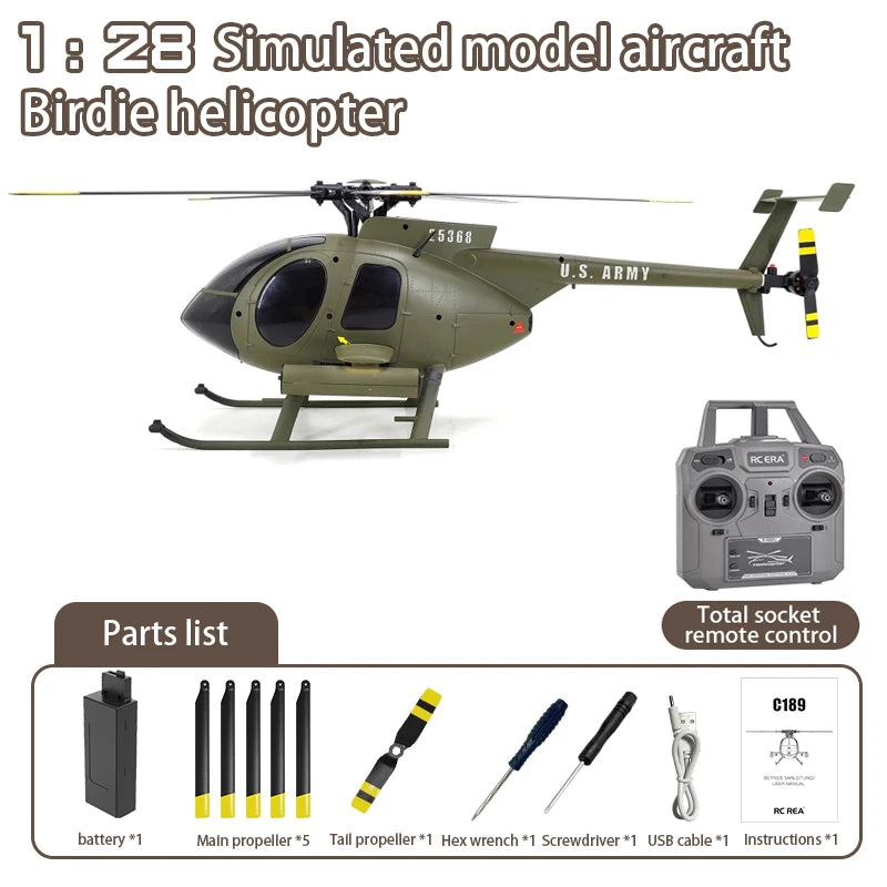 1:28 C189 MD500 RC Helicopter &ndash; One-Click Takeoff Landing Green