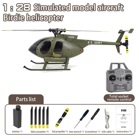 1:28 C189 MD500 RC Helicopter &ndash; One-Click Takeoff Landing Green