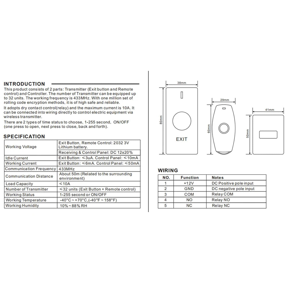 RC-100 Access Control Wireless Remote Kit &ndash; Variable Delay