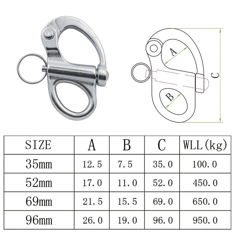 Premium 5PCS 316 Stainless Steel Quick Release Snap Shackles for Rigging and Sailing