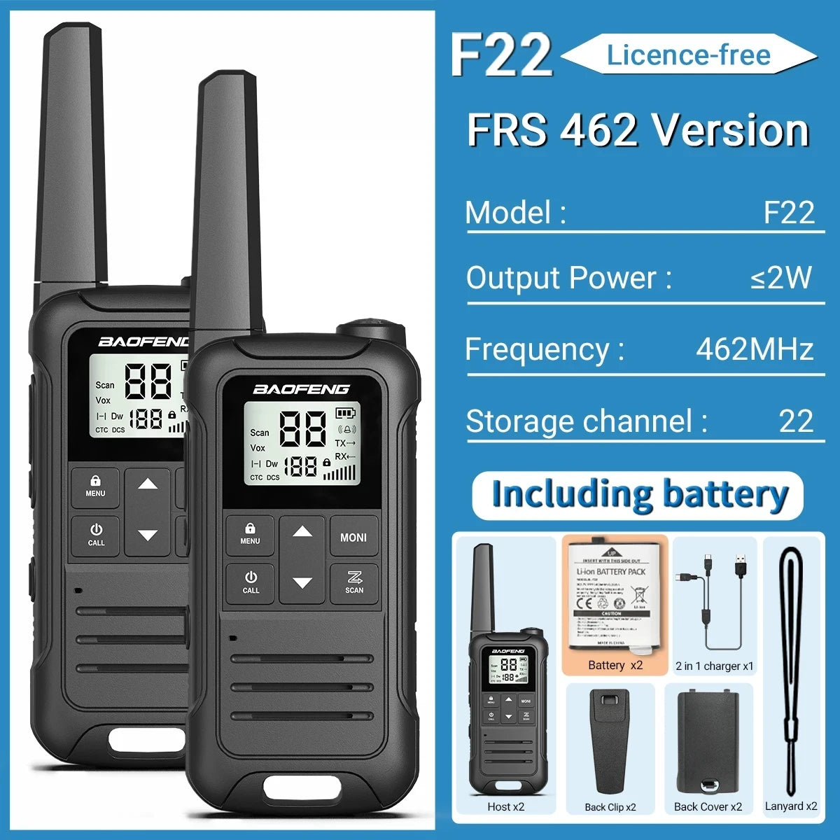 Baofeng F22 Mini Walkie Talkie PMR FRS - Long Range FRS -Black