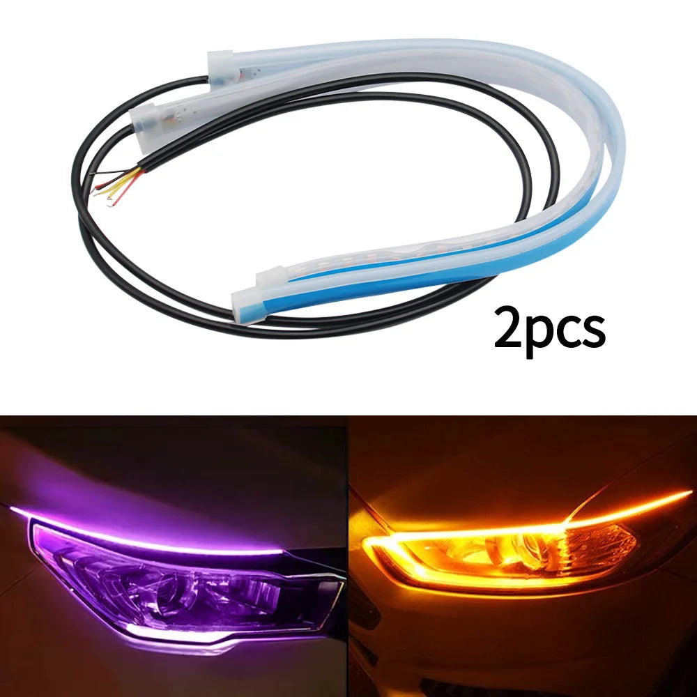 2Pcs 12V LED DRL Light Strip &ndash; Waterproof And Flexible pink to yellow / 2 piece / 30CM