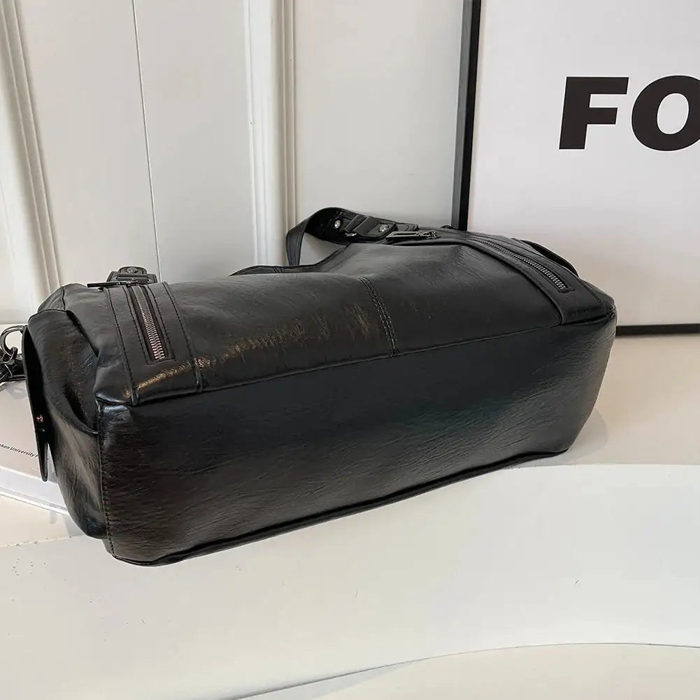 Women PU Leather Crossbody Zipper Tote Bag For Work Travel