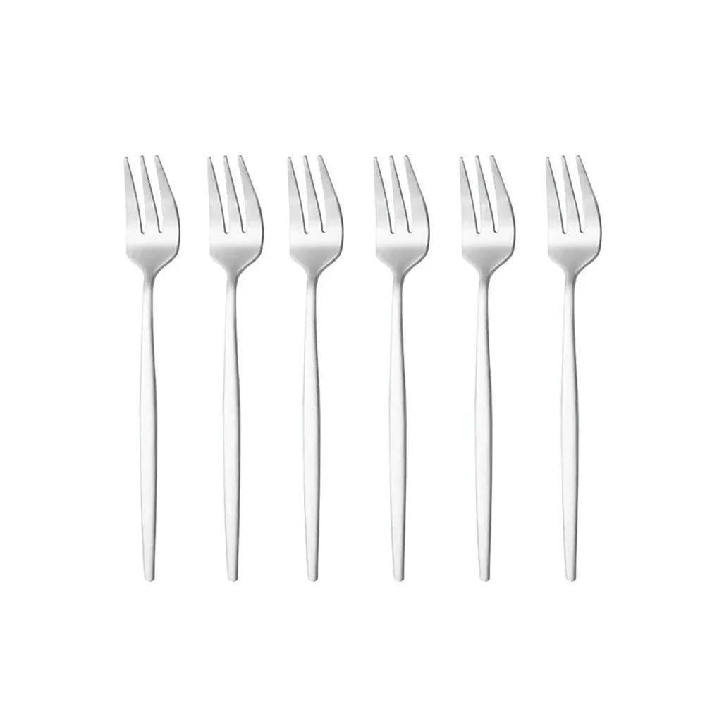 6Pcs Stainless Steel Matte Cake Fork Set &ndash; Elegant Gold Tableware Silver