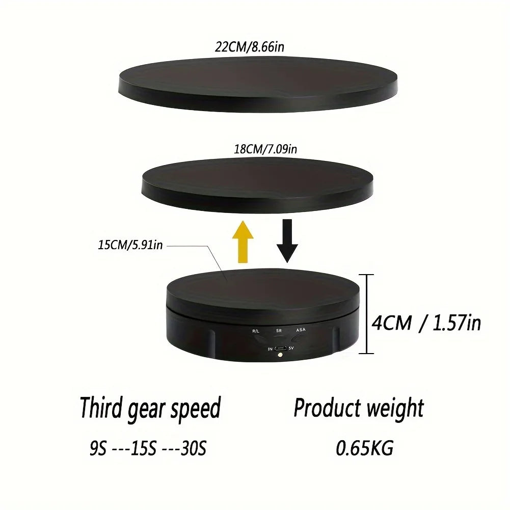 Electric Rotating Display Stand - 3 Speeds, 360&deg; Rotation, USB/Battery Powered 3 IN 1 black