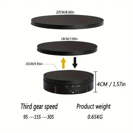 Electric Rotating Display Stand - 3 Speeds, 360&deg; Rotation, USB/Battery Powered 3 IN 1 black
