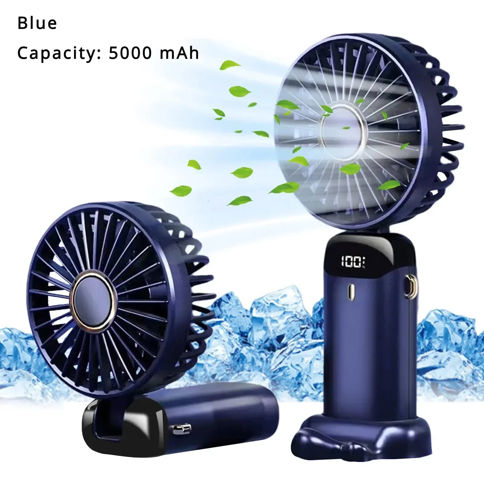 5000mAh Rechargeable Portable Fan with 5 Speeds &amp; LED Display | XMSJ Blue 5000mAH