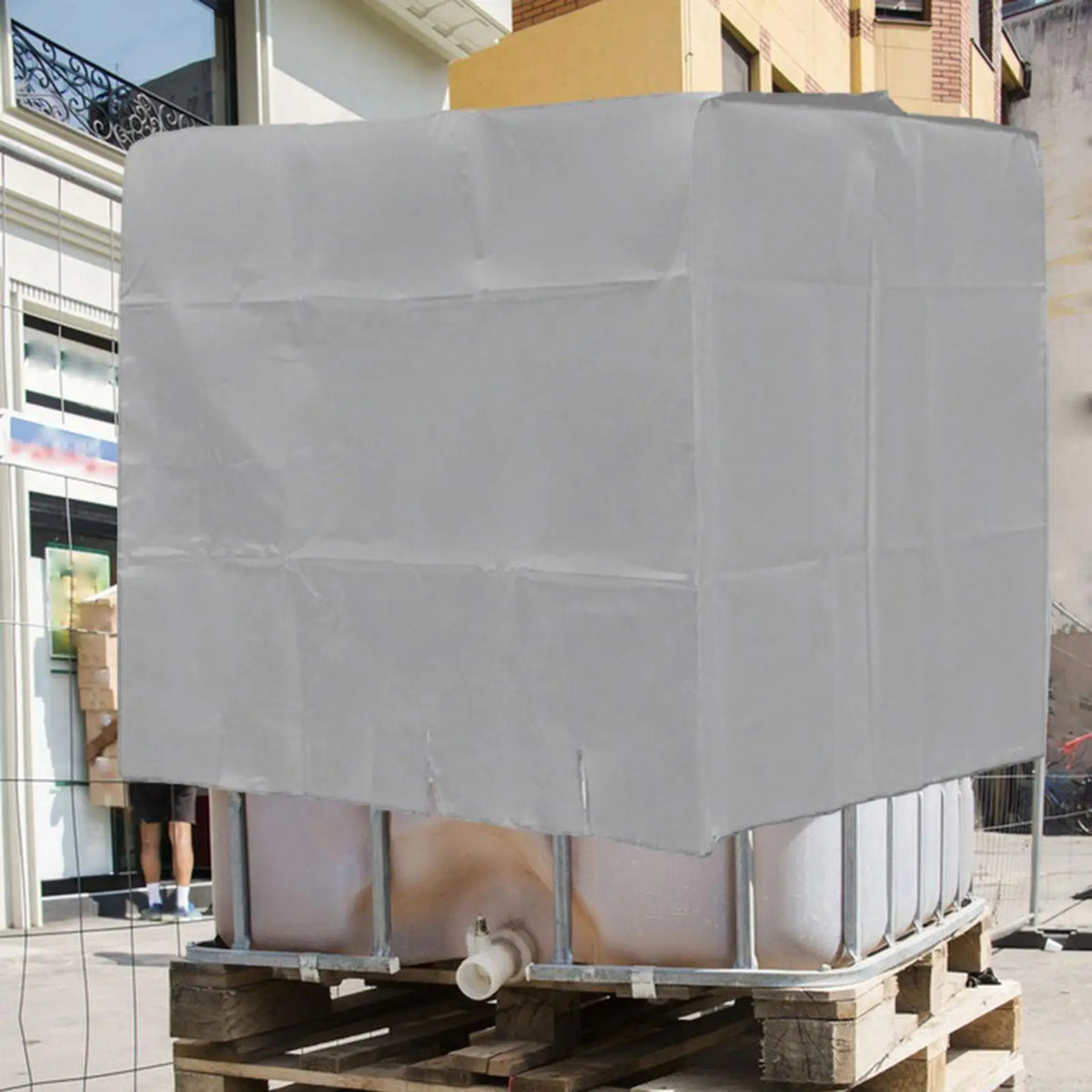 IBC Water Tank Cover Tarpaulin With Zipper 1000L &ndash; Shield Silver