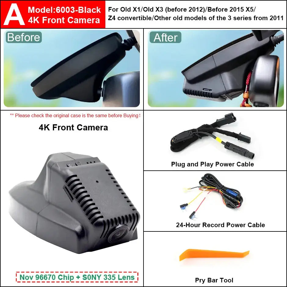 Plug and Play Hidden 4K Dash Cam Car DVR Front Rear Camera For BMW X1 X3 E81 E82 E87 E88 E90 E91 E92 E93 E60 E61 E65 E66 E84 E70 by InterCyprus Trading Ltd