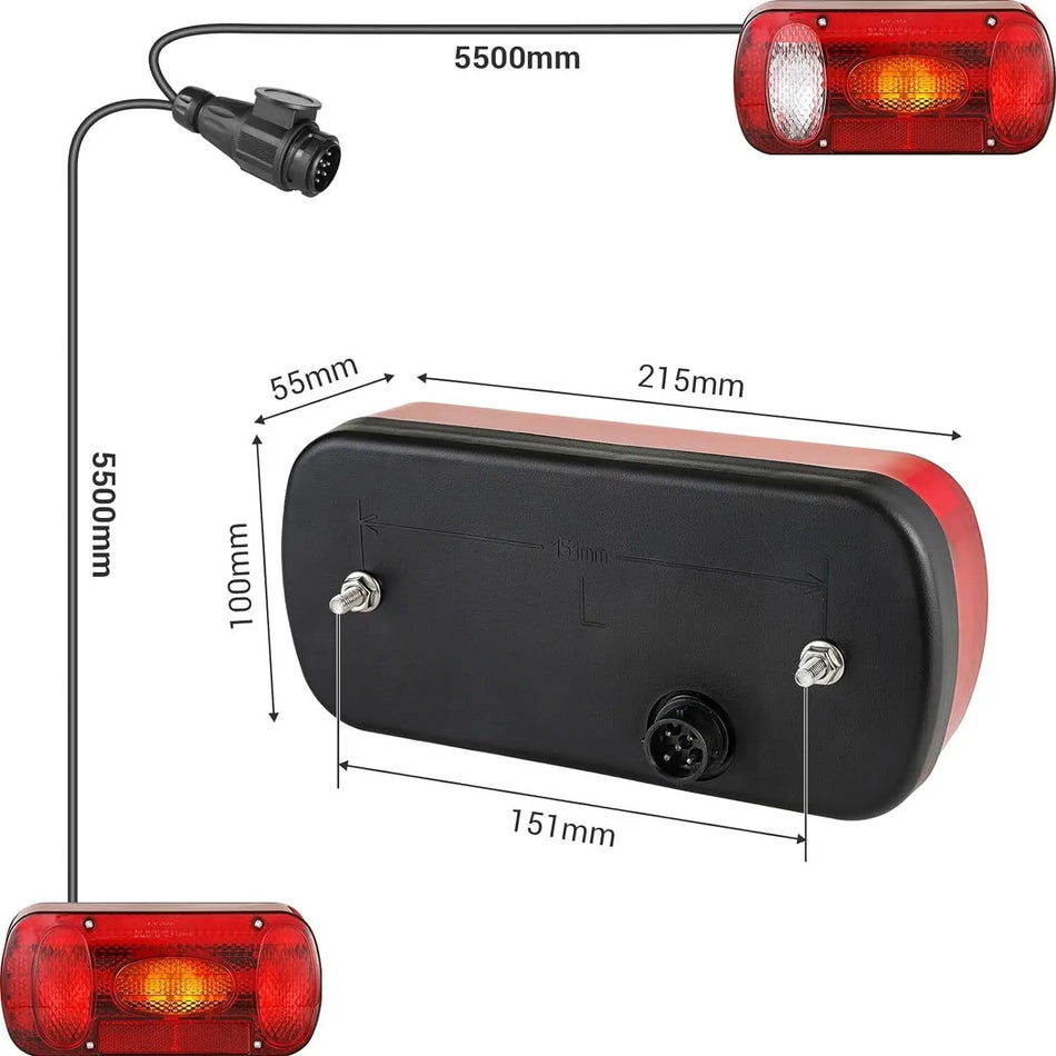 Släpvagn Bakljus 12V 5 Funktion Med Kabel 5.5m 13 Pin