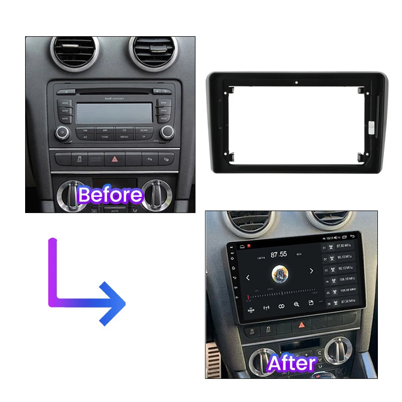 Priekinio skydelio montavimo apdailos rinkinys Audi A3 8P S3 RS3 9 colių automobilio radijo atnaujinimui ABS plastikas