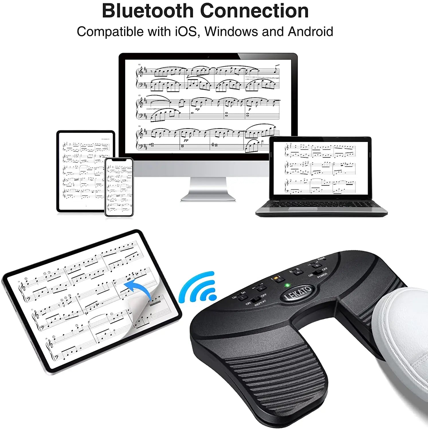 Lekato Bluetooth Page Music Turner Pedal Usb Rechargeable Wireless Page Turner Silent Foot Pedal for Ipad Iphone Tablet Laptop – InterCyprus Trading Ltd