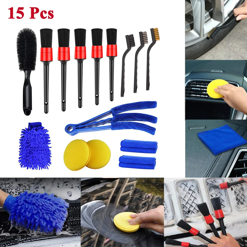 Комплект четки за почистване на автомобили 15 броя, инструменти за почистване на въздушни вентилации и джанти