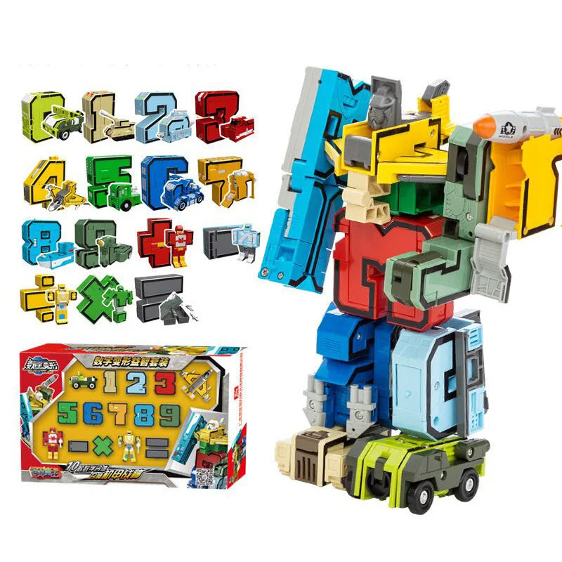 Transforming Number Robots Action Figure Set with Dinosaur Model