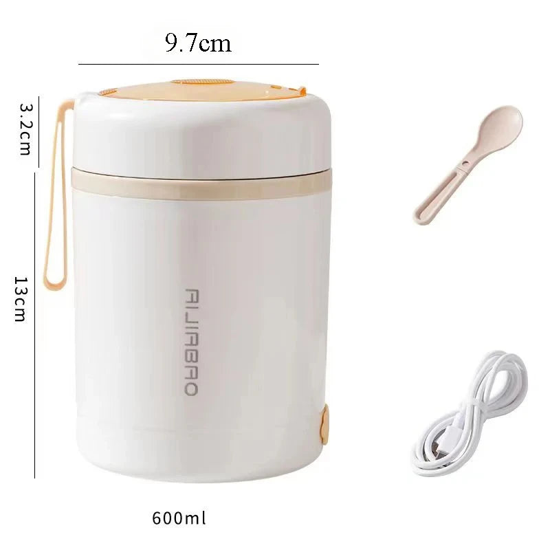 600ML USB Electric Heating Lunch Box &ndash; Keeps Food Warm 60C White / 600ML