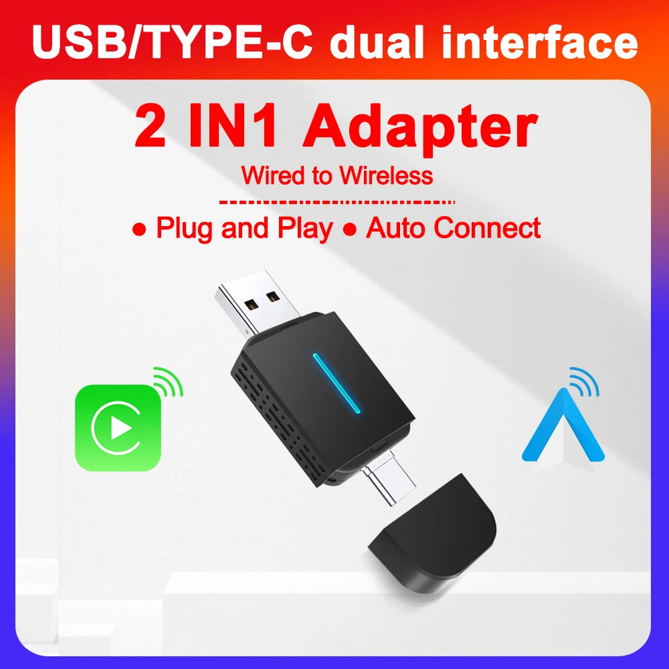 2In1 Wireless CarPlay and Android Auto Dongle for Audi VW Skoda Seat Toyota