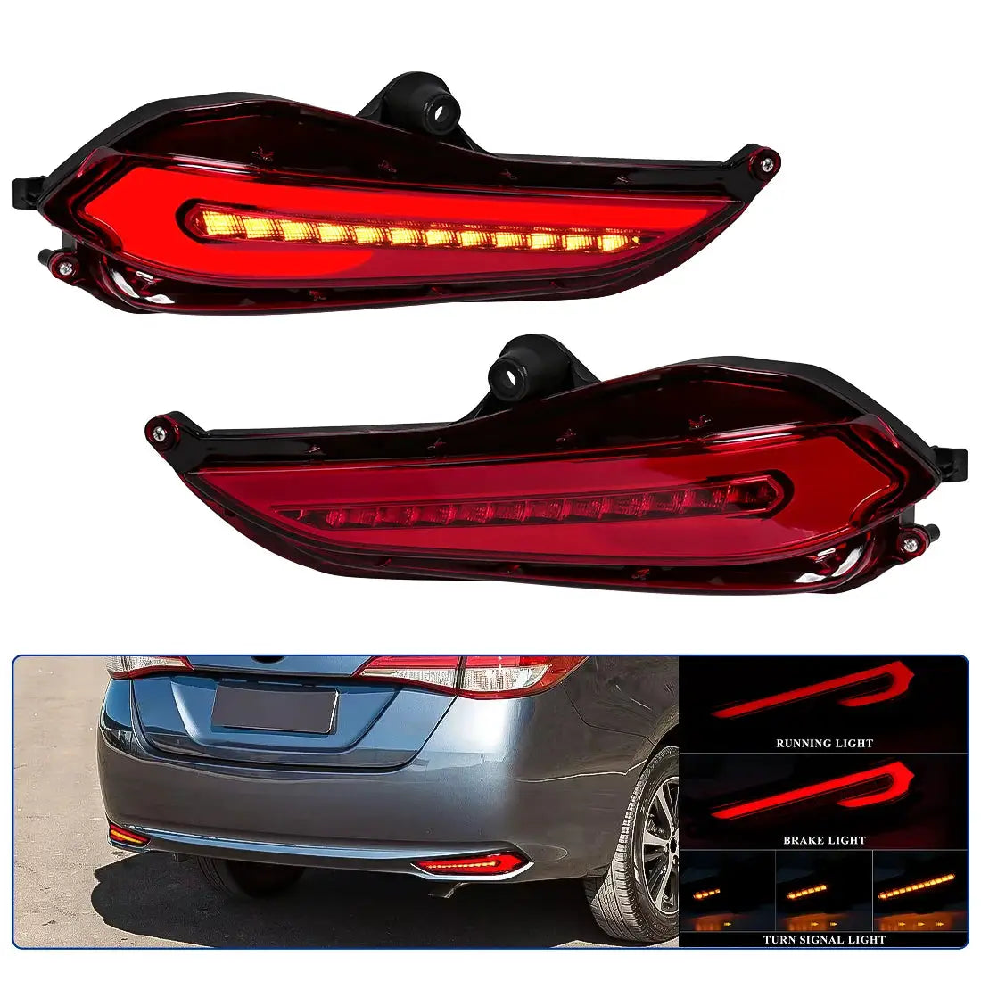 3 Function Rear Bumper Reflector Light for Toyota Yaris 2017 2018 2019 Vios Brake Warning Dynamic Turn Signal Lamps Car Fog by InterCyprus Trading Ltd