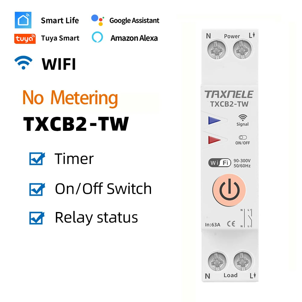APNEU 63A 1P+N WIFI Smart Switch with Energy Meter &amp; Circuit Protection