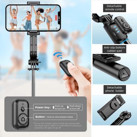 KAMISAFE Wireless Selfie Stick Tripod with Bluetooth Remote - 42&quot; Extendable for Smartphones