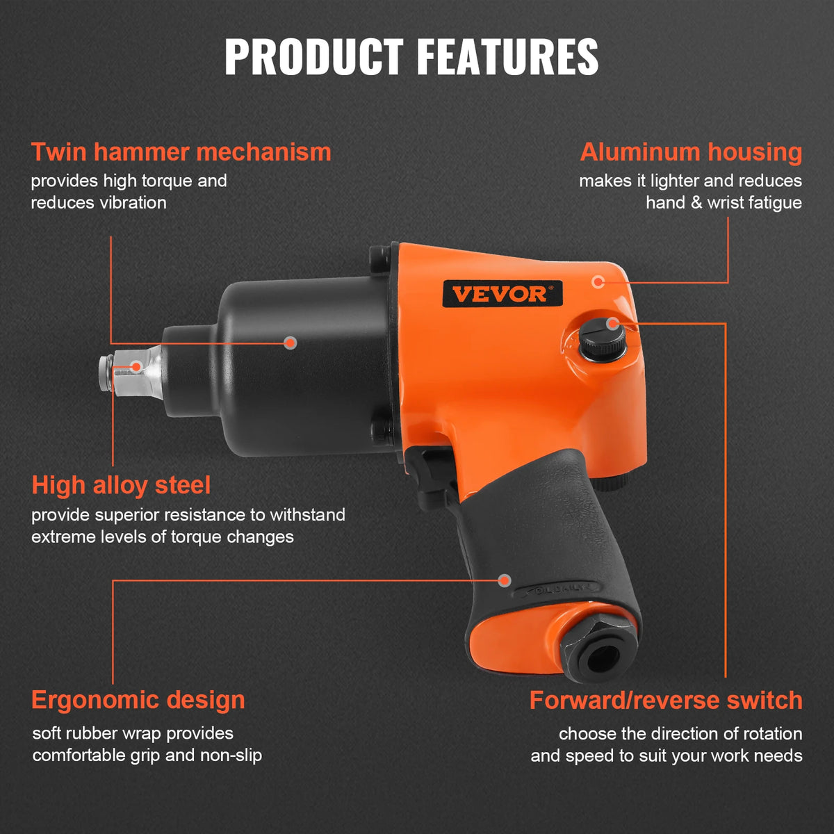 SucceBuy Air Impact Wrench 1/2 Drive - 680 Ft-Lb Torque