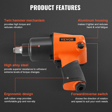 SucceBuy Air Impact Wrench 1/2 Drive - 680 Ft-Lb Torque