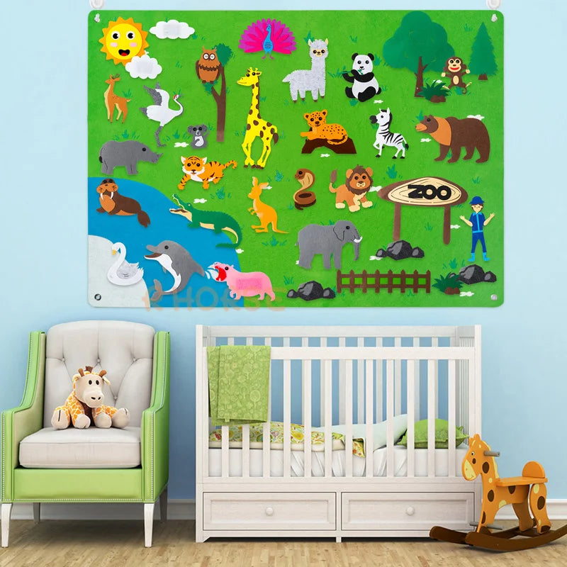 Felt Board Stories Set for Montessori Ocean Farm Animals, Interactive Preschool Learning Toys with Animal Stickers