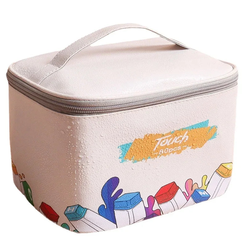 Large-Capacity Waterproof Marker Storage Bag - 210 Slot with Textured Leather Design