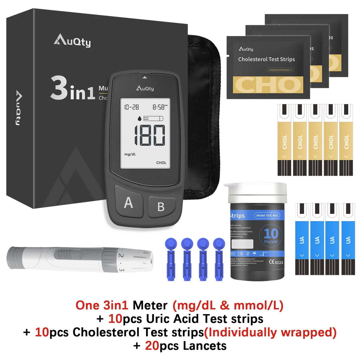 GUC 3in1 Multifunction Glucometer Kit &ndash; Comprehensive Health Monitoring Cho And UA Test Kit