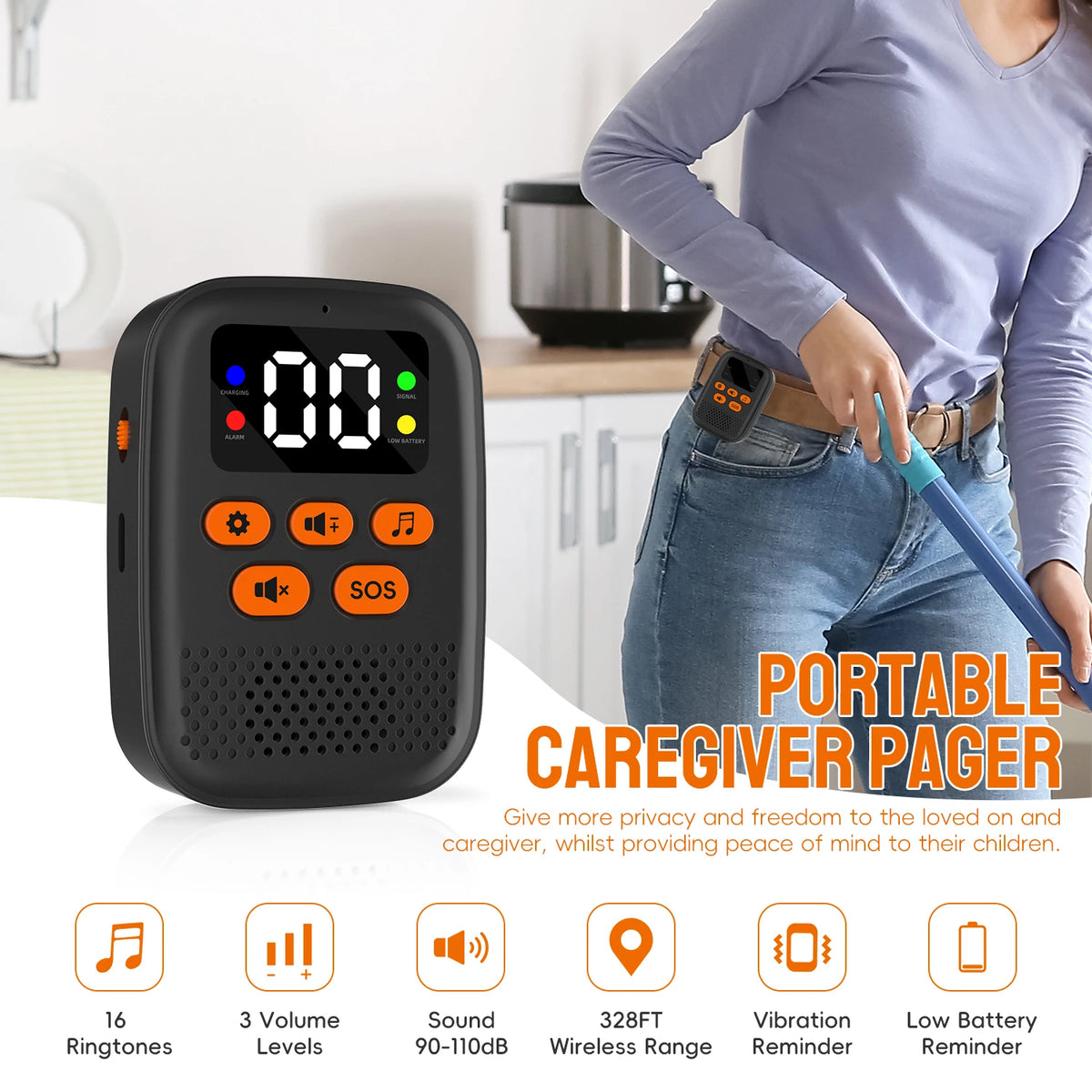 SOS Caregiver Pager &ndash; Wireless Vibration Alarm Display