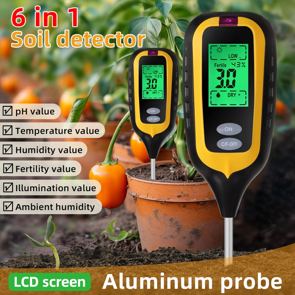 LCD Backlight Soil Tester &ndash; Multifunctional 6 in 1 Soil Analyzer