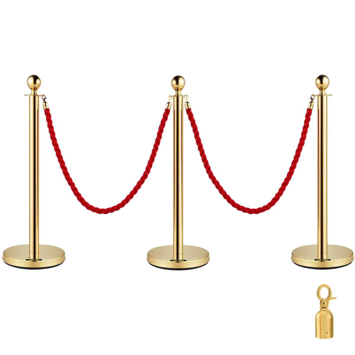 SucceBuy Velvet Ropes Gold Stanchion - Ball Top Design