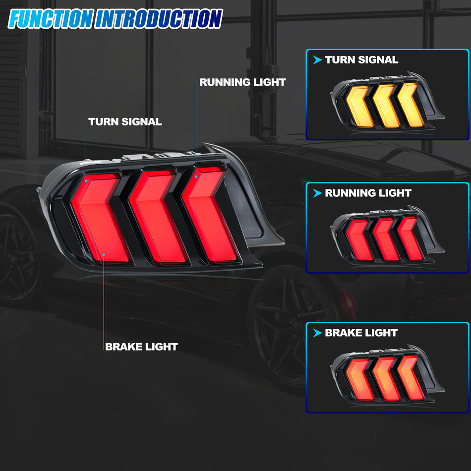 Ford Mustang 2015-2023 S550 RGB Tail Lights with Sequential Turn Signal ABS
