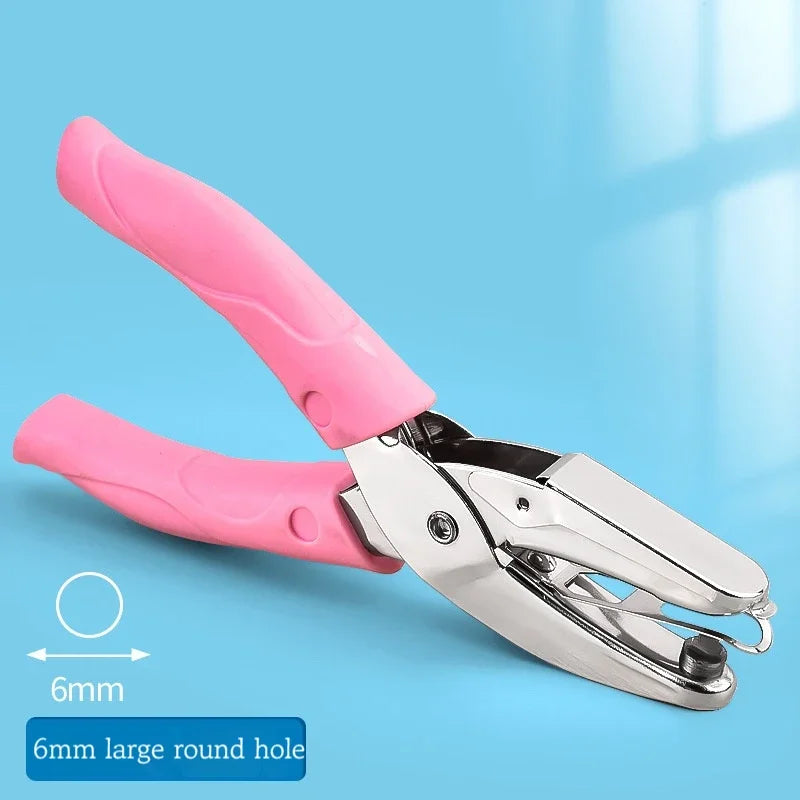 Pink Metal Single Hole Puncher 6mm for Scrapbooking and Crafts Large Round