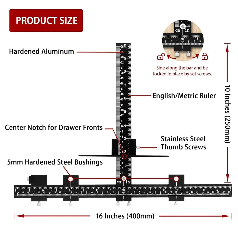 Cabinet Hardware Jig, Adjustable Drill Guide for Accurate Installation of Door and Drawer Front Handles and Knobs Punch Locator by InterCyprus Trading Ltd