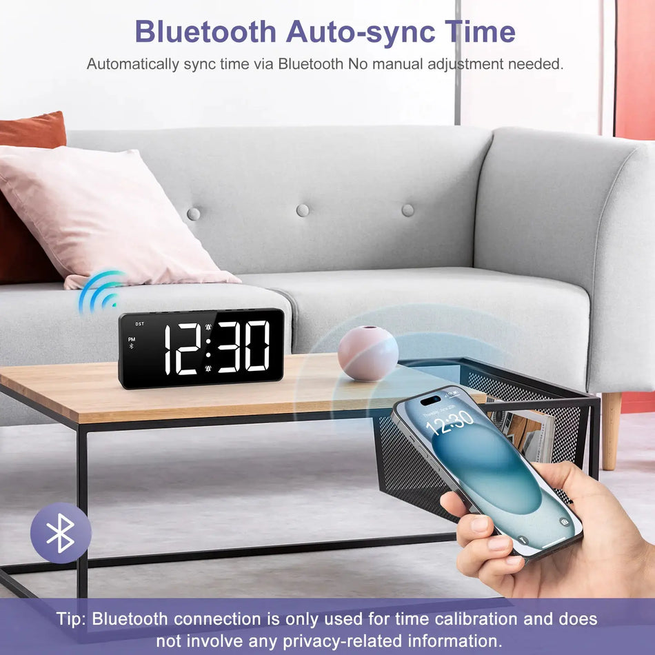 ORIA 7-Inch LED Alarm Clock With Bluetooth Dual Alarm, 5 Brightness Levels by InterCyprus Trading Ltd