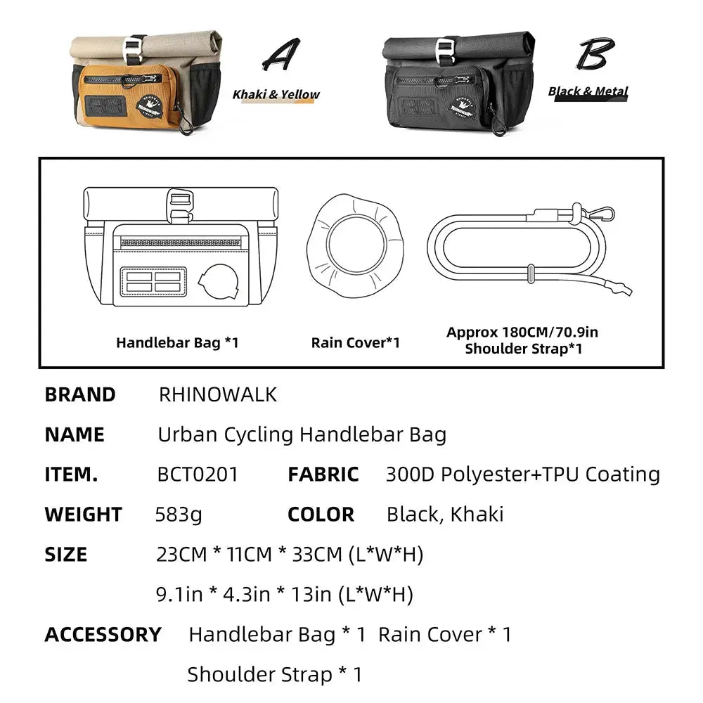 Rhinowalk Bike Front Basket Set With Free Adapter Block Bicycle Handlebar Storage Bag for Brompton Dahon Folding Bike Urban by InterCyprus Trading Ltd