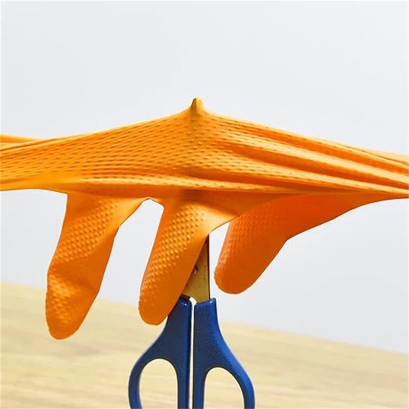 Heavy Duty Orange Nitrile Gloves 8Mil &ndash; Diamond Textured Grip for Mechanic Safety
