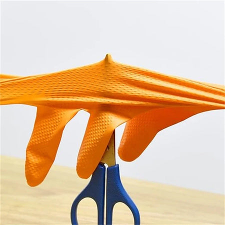 Heavy Duty Orange Nitrile Gloves 8Mil &ndash; Diamond Textured Grip for Mechanic Safety
