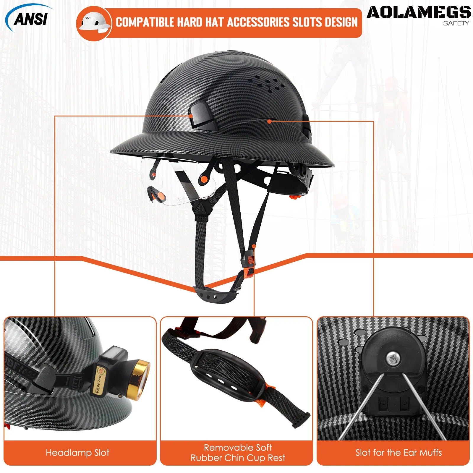 AQM0252 &ndash; Matte Carbon Fiber Full Brim Helmet With Goggles