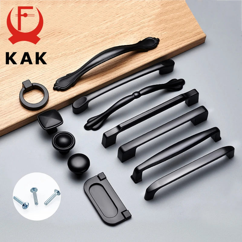 KAK Американский стиль Черные алюминиевые ручки для шкафов 128mm