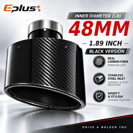 Glossy Oval Carbon Fiber Universal Car Exhaust Muffler Tip Exhaust Pipe Nozzle Decoration Stainless Silver&Black Left and Right by InterCyprus Trading Ltd