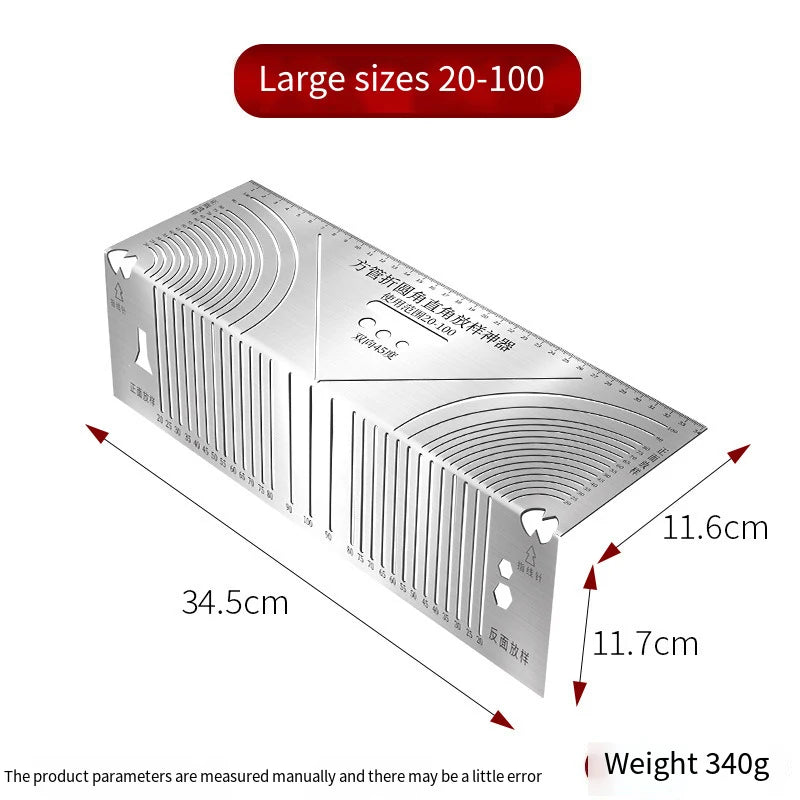 Arc Marking Ruler Right Angle Construction Arc Parallel Drawing Tool 90 Degree Folding Ruler for Metalworking Cutting Guide 20-100