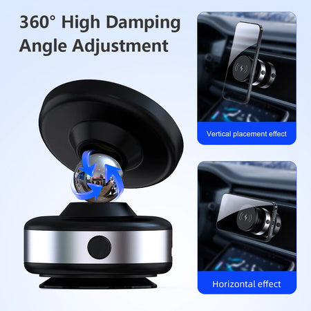 CrownQu Wireless Charge Car Phone Holder &ndash; 360 Degree Rotation with Strong Magnetic Grip