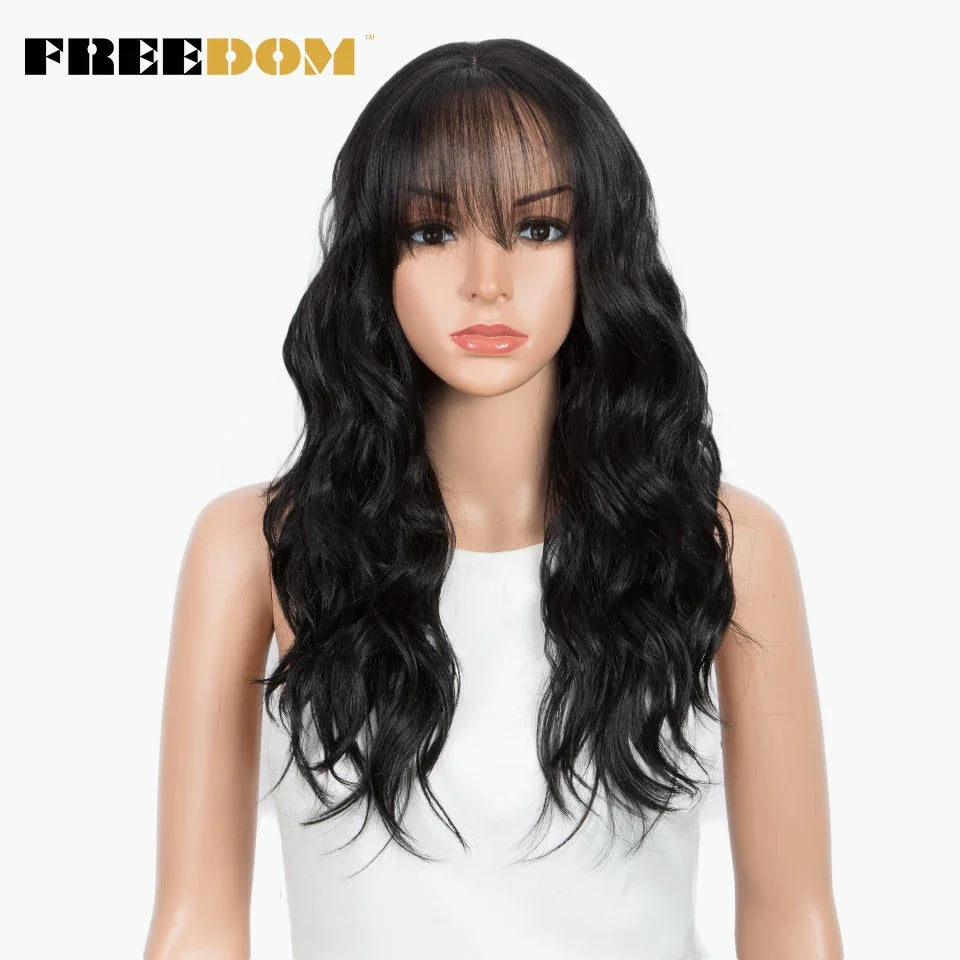 FREEDOM Ombre Blonde Body Wave Lace Front Wig with Bangs 1B / 20inches