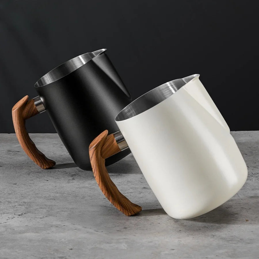 304 Stainless Steel Coffee Milk Frothing Pitcher &ndash; Precise Scale with Wooden Handle