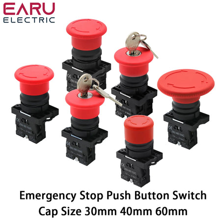 22mm Emergency Stop Red Mushroom Push Button Switch &ndash; Self-Locking Safety Mechanism