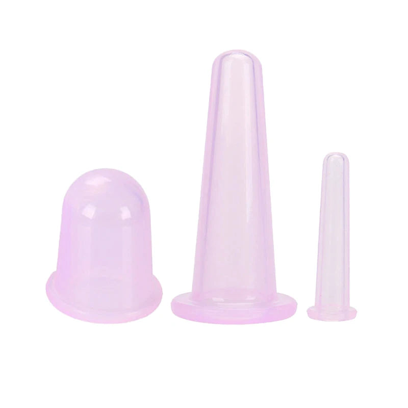 3/4PCS Silicone Vacuum Cupping Massage Jars - Face Lift 3pcs Purple