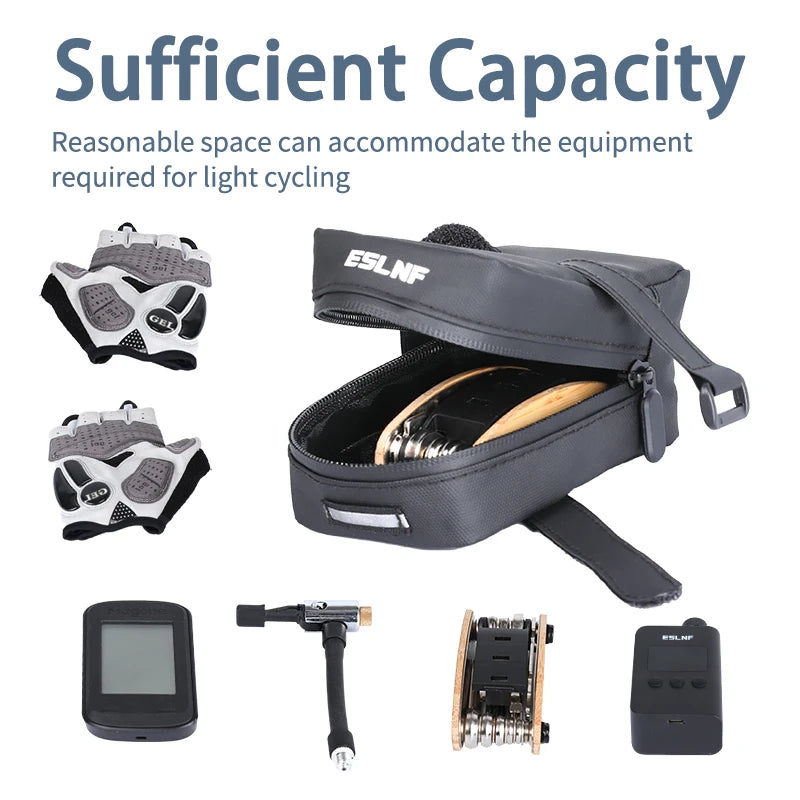 Bolsa de sillín para bicicleta impermeable de gran capacidad, nylon, reflectante