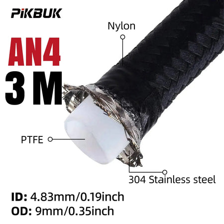 1M/2M/3M/5M AN4 AN6 AN8 AN10 Universal E85 Fuel Hose Oil Gas Cooler Line Pipe Tube Inside PTFE Nylon Stainless Steel Braided by InterCyprus Trading Ltd